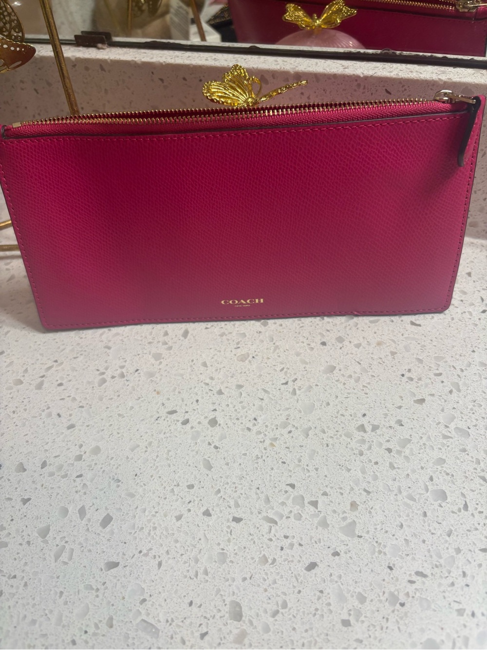 Coach Pink Leather Zip Wristlet Clutch